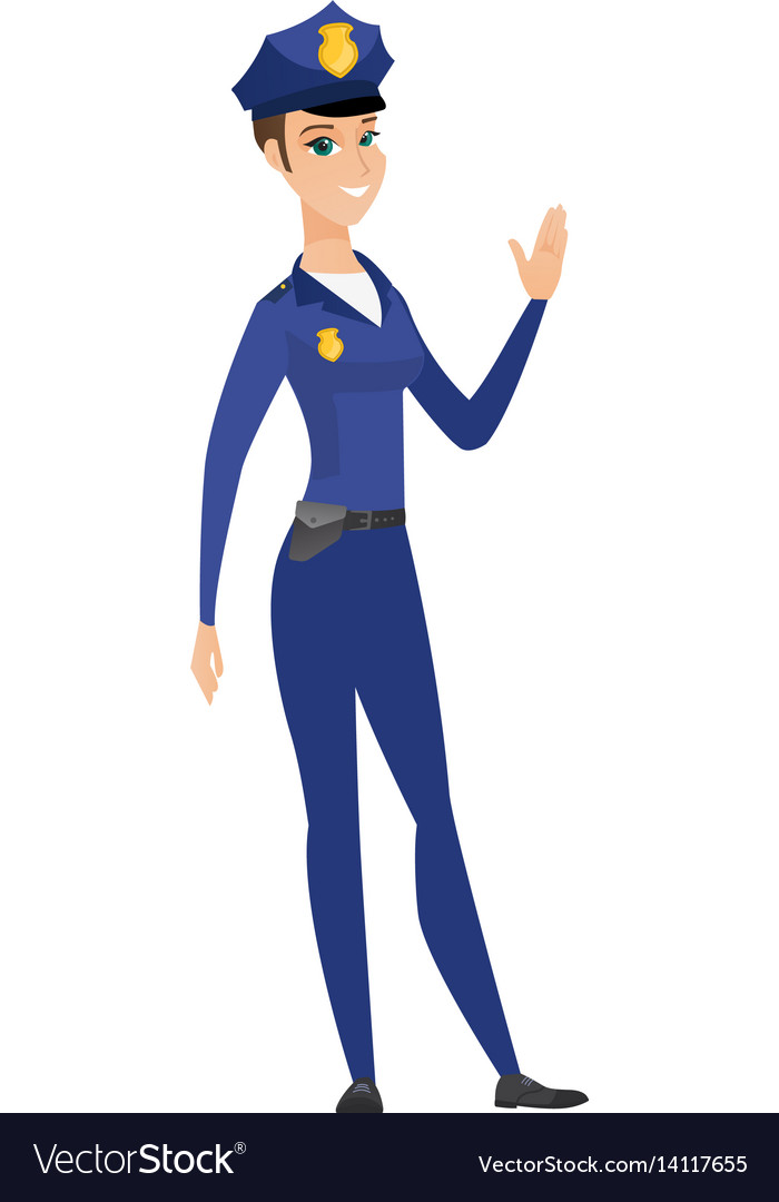 Young Caucasian Policewoman Waving Her Hand Vector Image