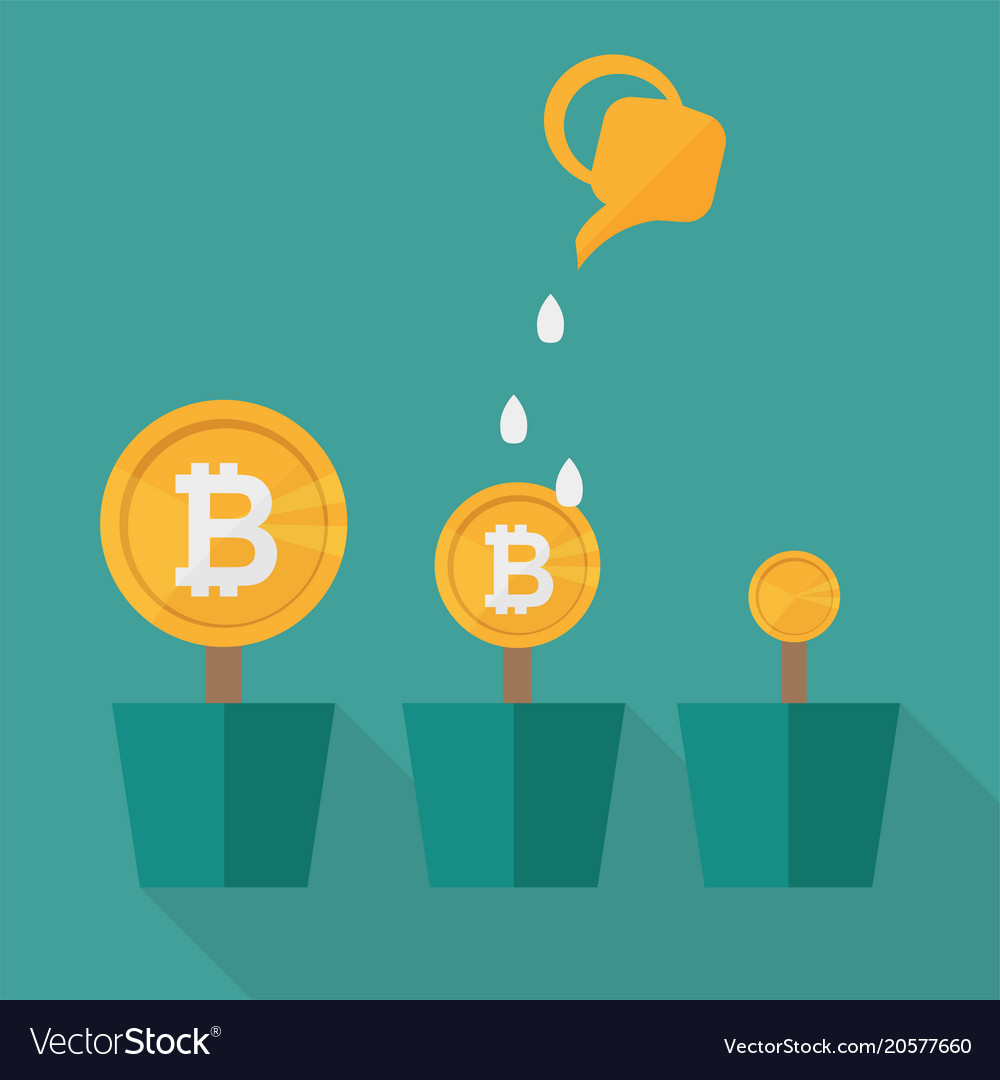 Bitcoin money flowers set with watering cans