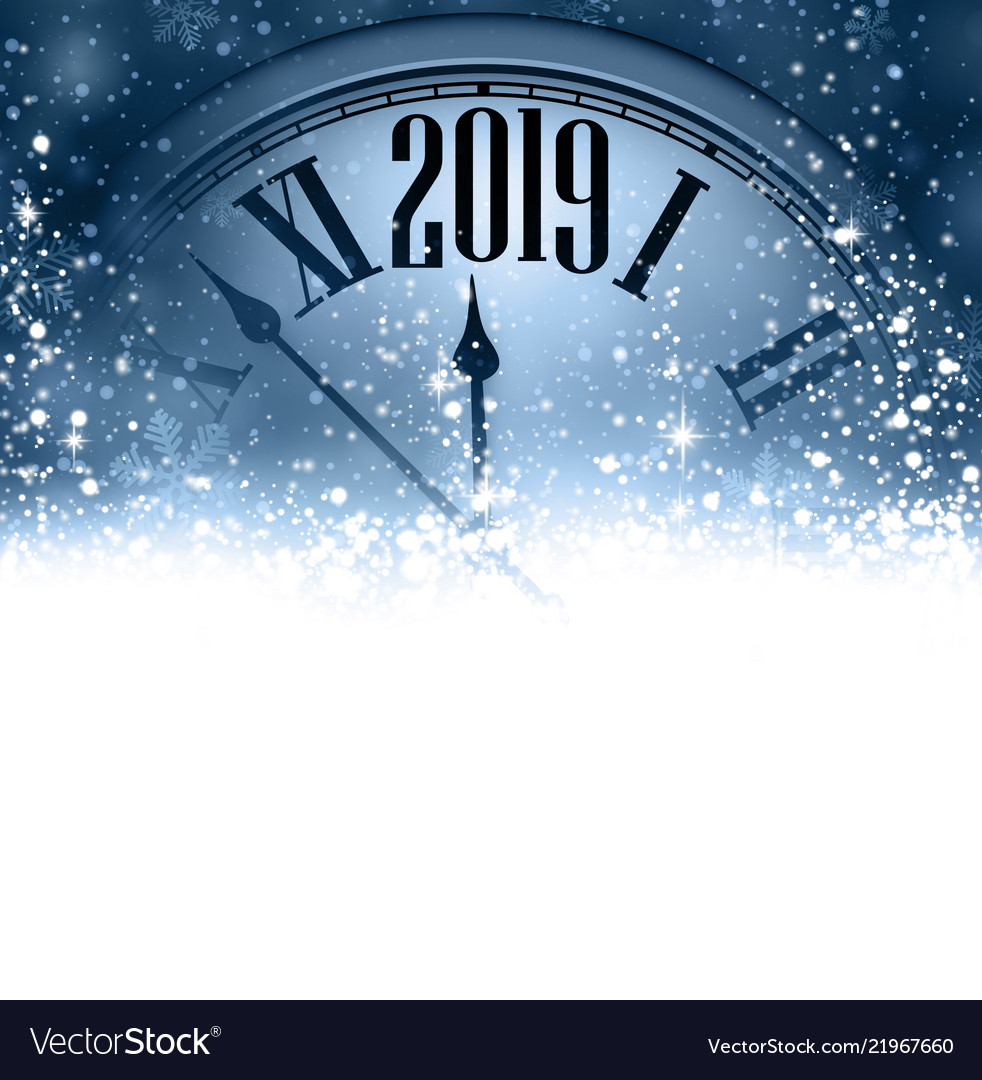 Blue 2019 new year background with clock greeting