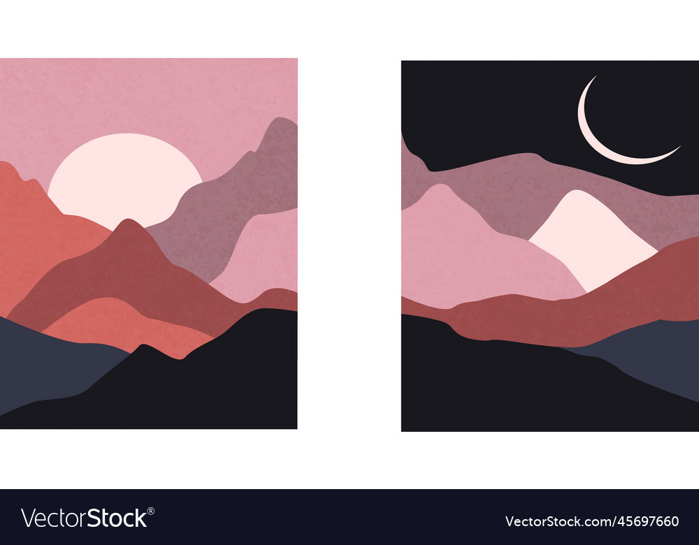 Boho poster collection mountains sunset moon Vector Image