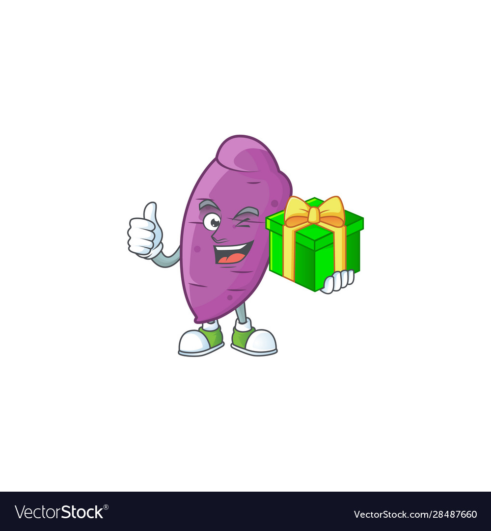 Cartoon character happy okinawa yaw with gift