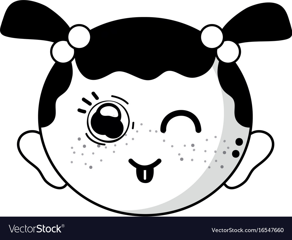 Contour Cute Baby Girl Head With Hairstyle Design Vector Image