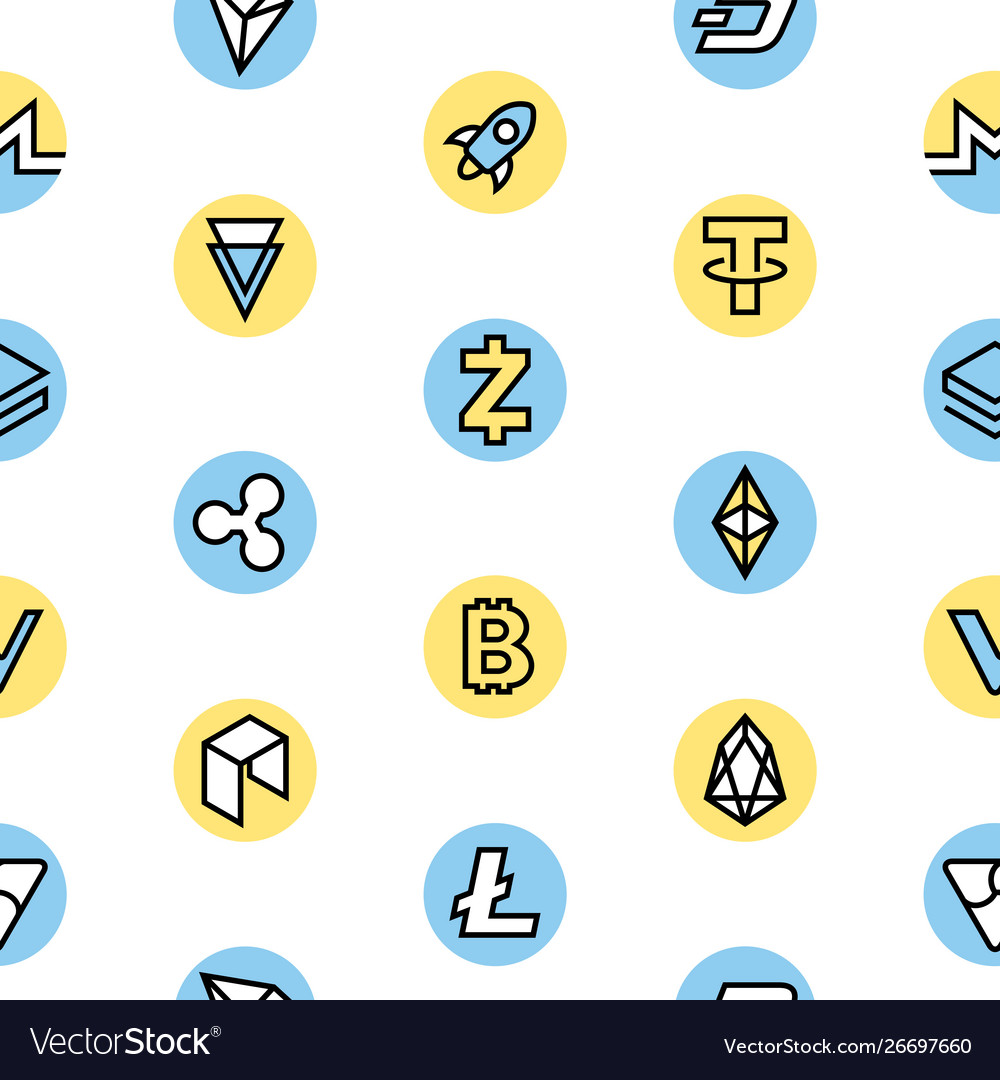 Crypto currency thin line color background icons