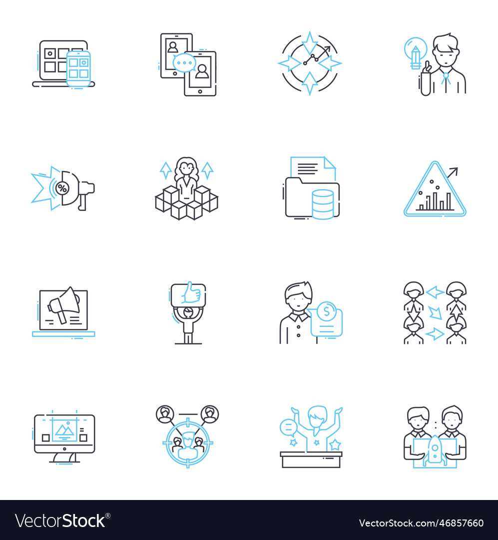 Digital strategy linear icons set analytics