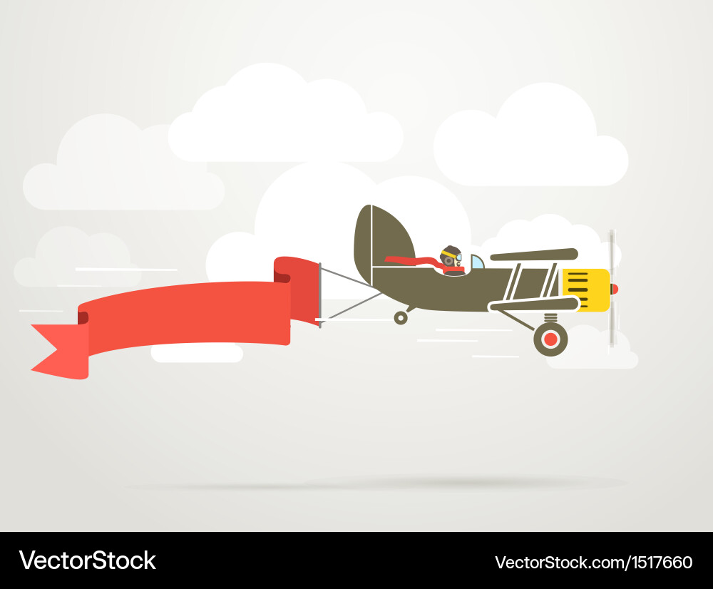 Flying vintage plane with banner Royalty Free Vector Image