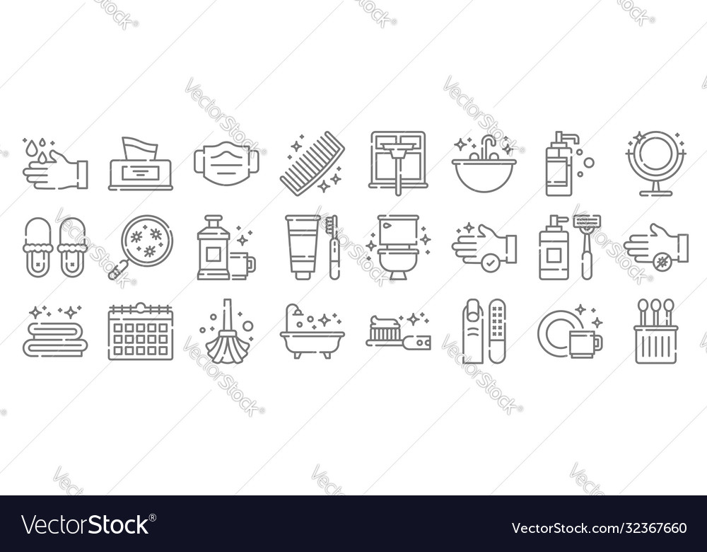 Hygiene routine line icons linear set quality vector image Hygiene routine line icons linear set quality