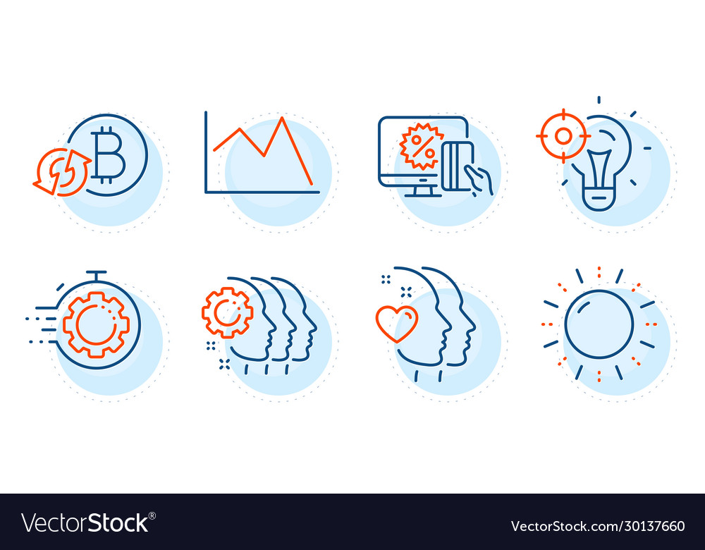 Line chart refresh bitcoin and seo timer icons vector image Line chart refresh bitcoin and seo timer icons