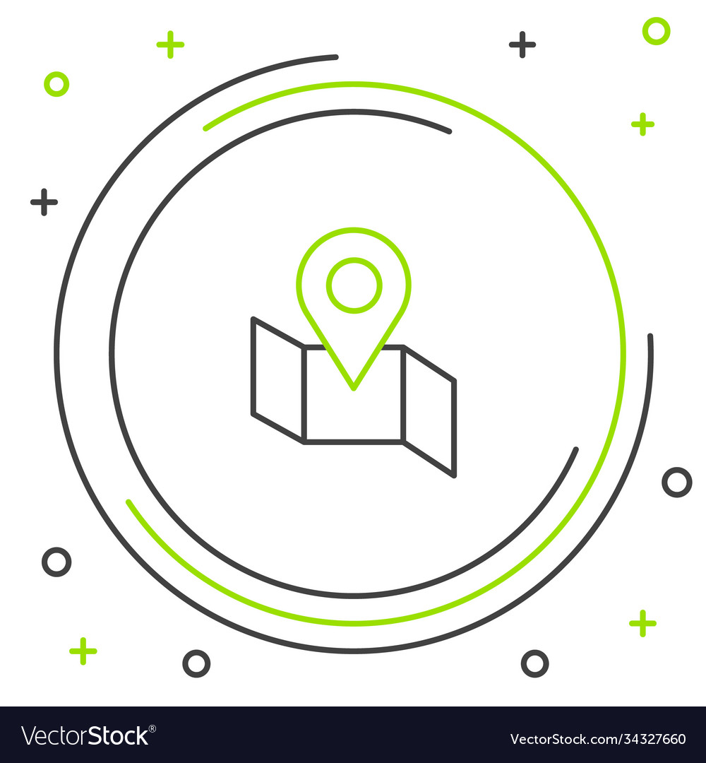 Line folded map with location marker icon isolated