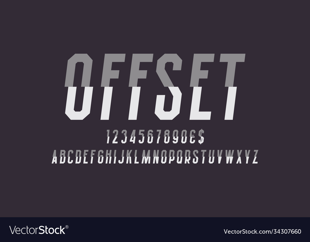 Offset artistic display font gray white letters vector image Offset artistic display font gray white letters