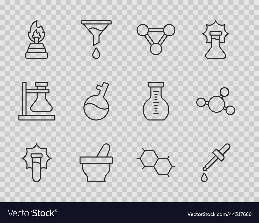 Set line explosion in the flask pipette molecule vector image Set line explosion in the flask pipette molecule