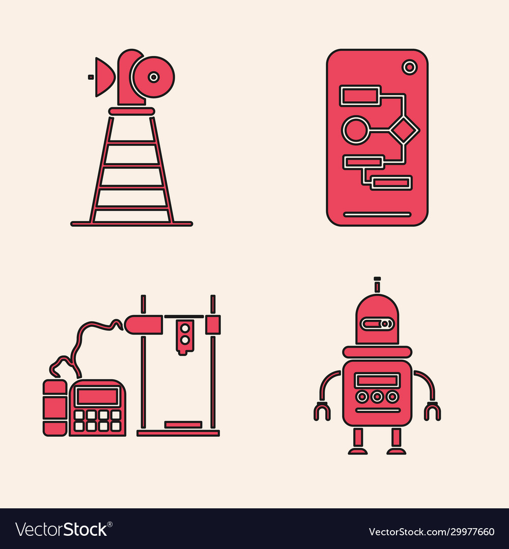 Roboterantennen-Algorithmus und 3d-Drucker-Symbol einstellen vector image Roboterantennen-Algorithmus und 3d-Drucker-Symbol einstellen