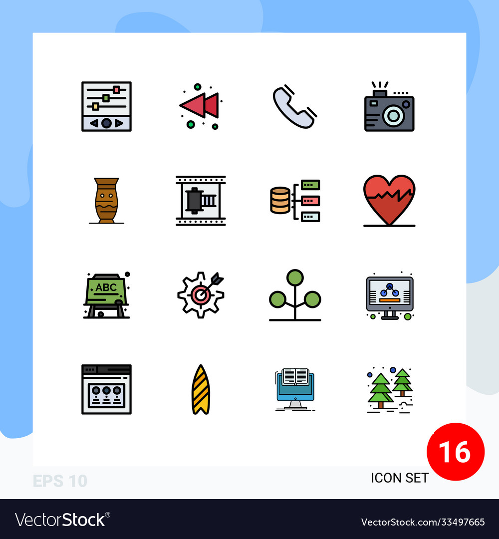16 user interface flat color filled line pack