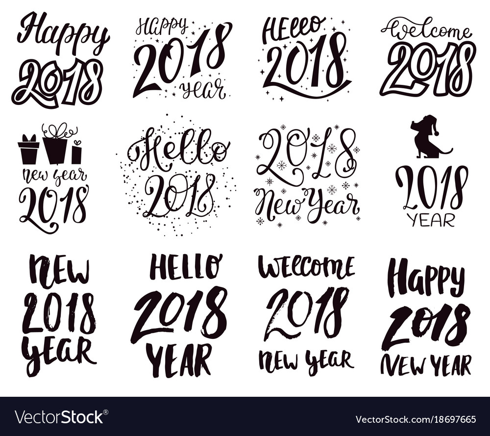 2018 happy new year black text logo for holiday Vector Image