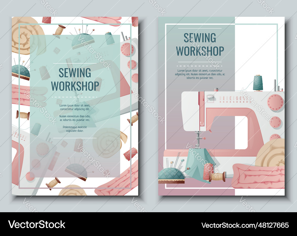 Flyer design set with sewing machine and sewing Vector Image