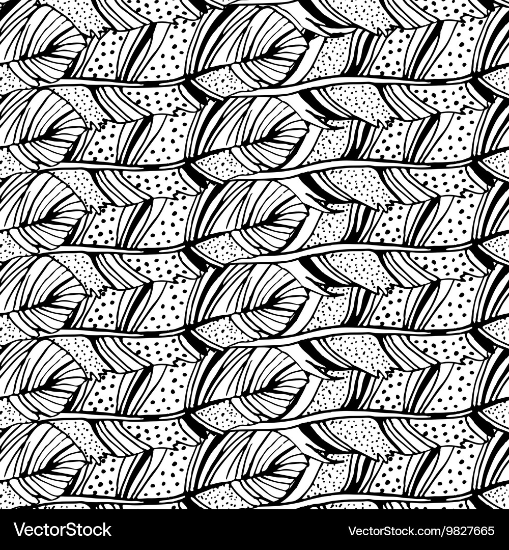 Hand drawn seamless pattern with feathers Vector Image