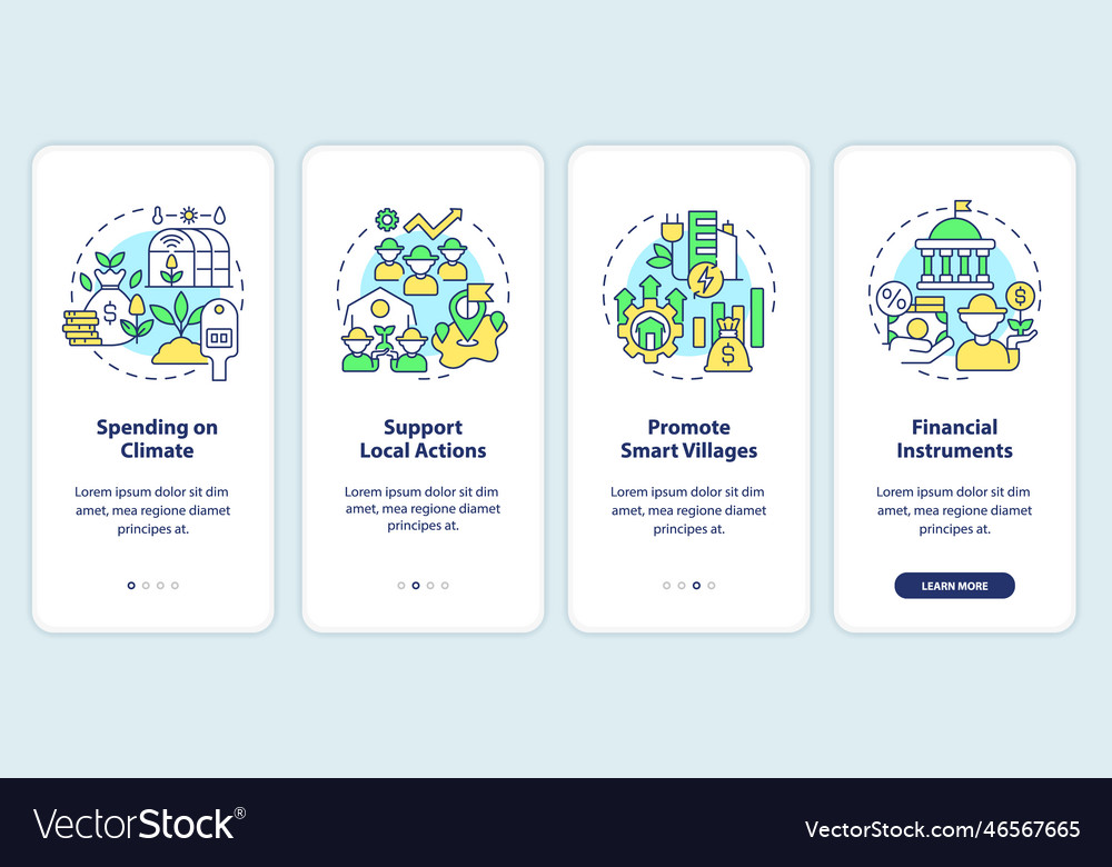 Rural development program onboarding mobile app Vector Image Rural development program onboarding mobile app