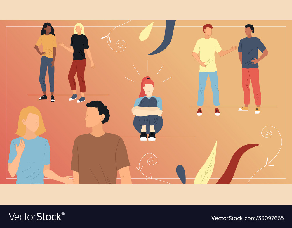 Unsociable concept the girl in center sitting Vector Image