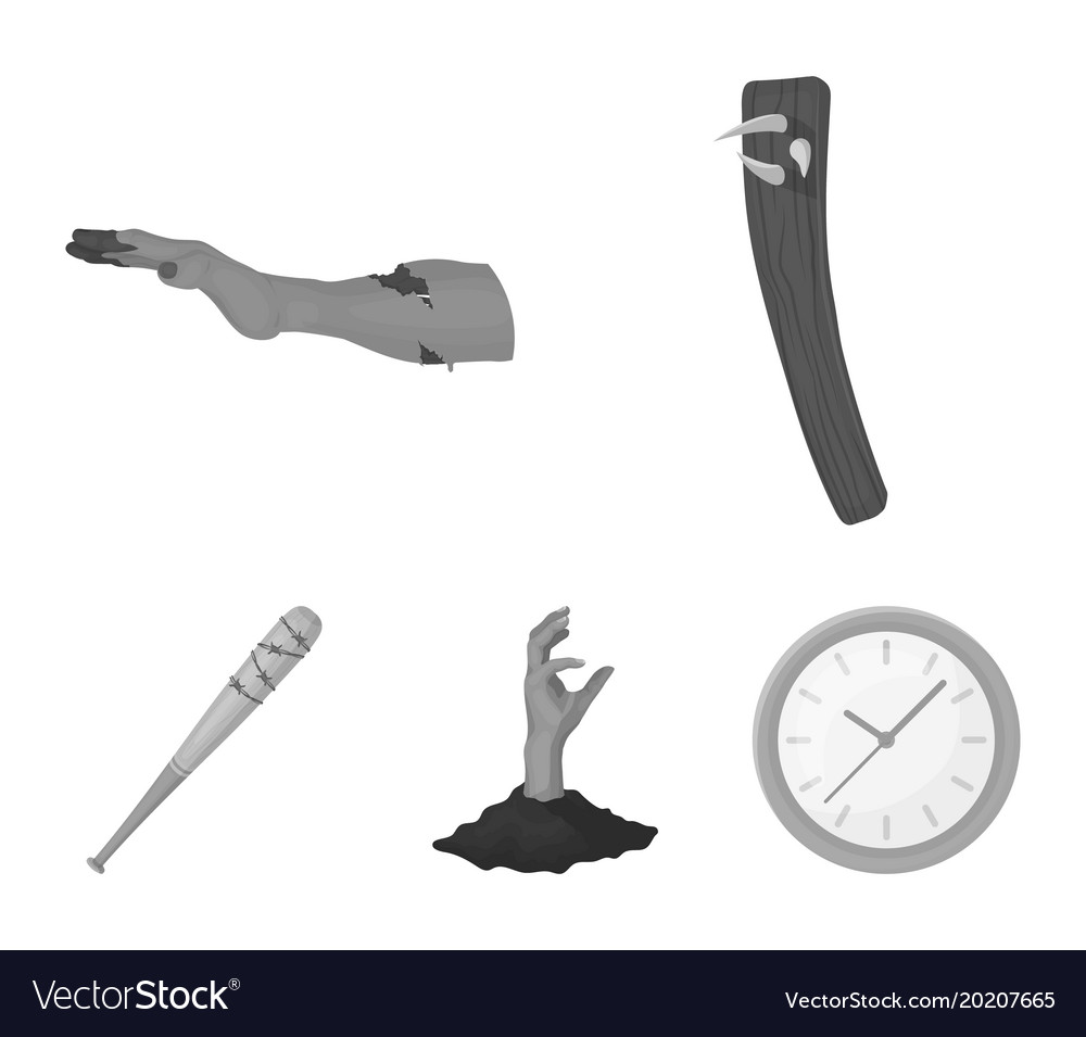 Zombies and attributes monochrome icons in set