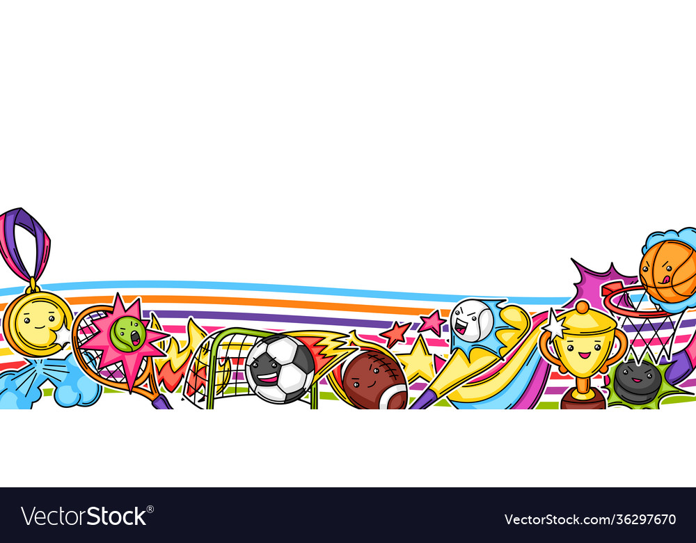 Background with kawaii sport items