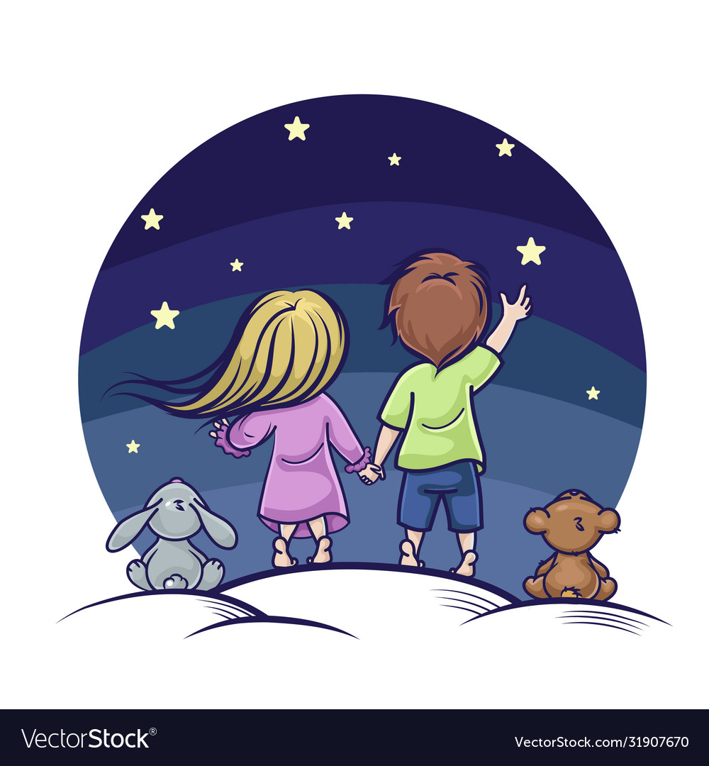 Boy and Girl Under Starry Sky
