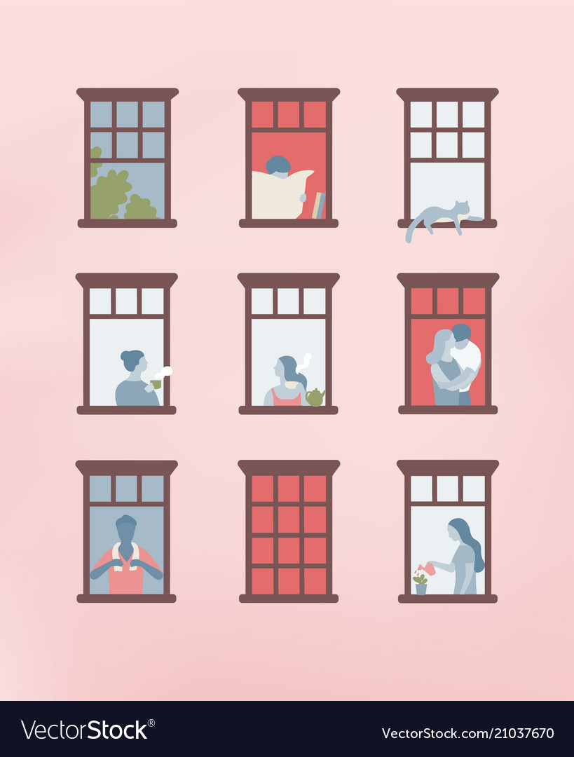 Building Facade with Open Windows