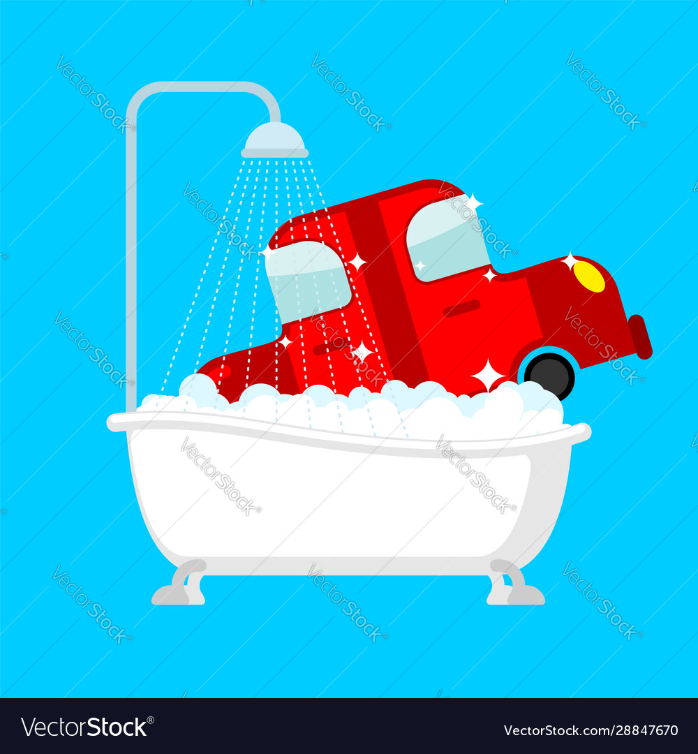 Carwash car in bath auto wash bathtub