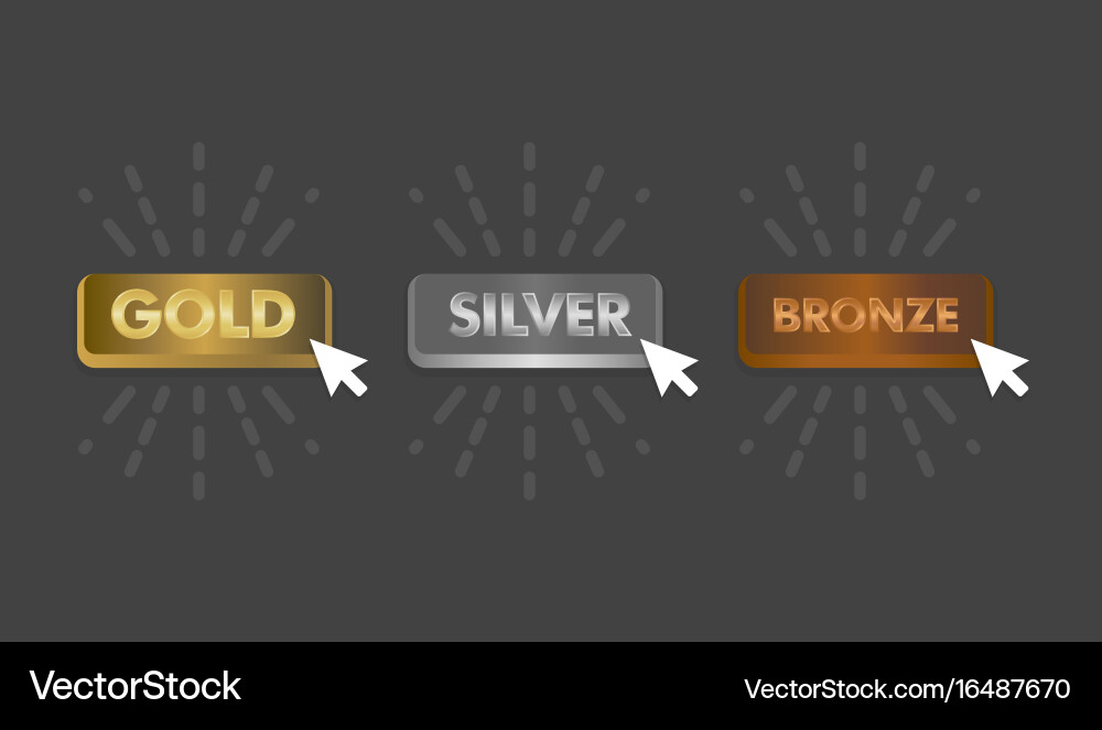 Gold silver and bronze buttons set with mouse Vector Image