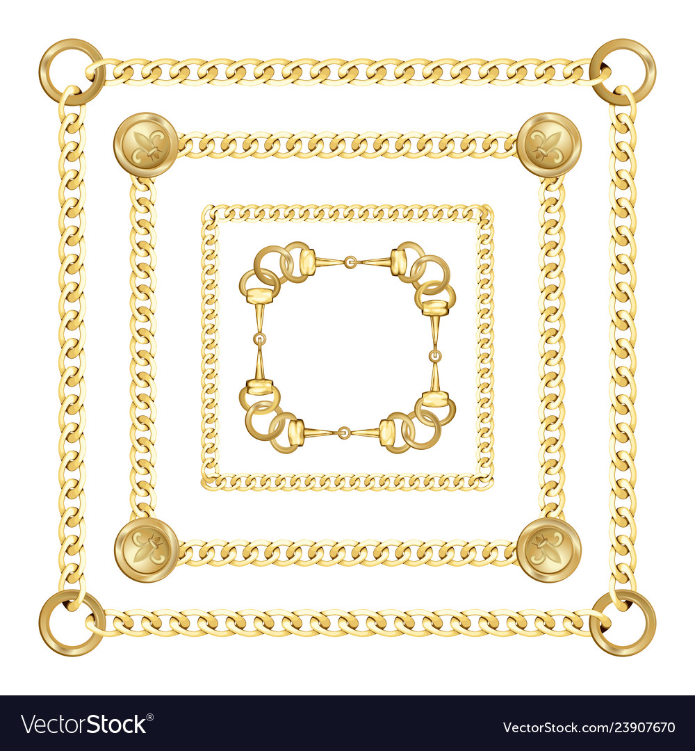 Golden square chains pattern on white background vector image Golden square chains pattern on white background