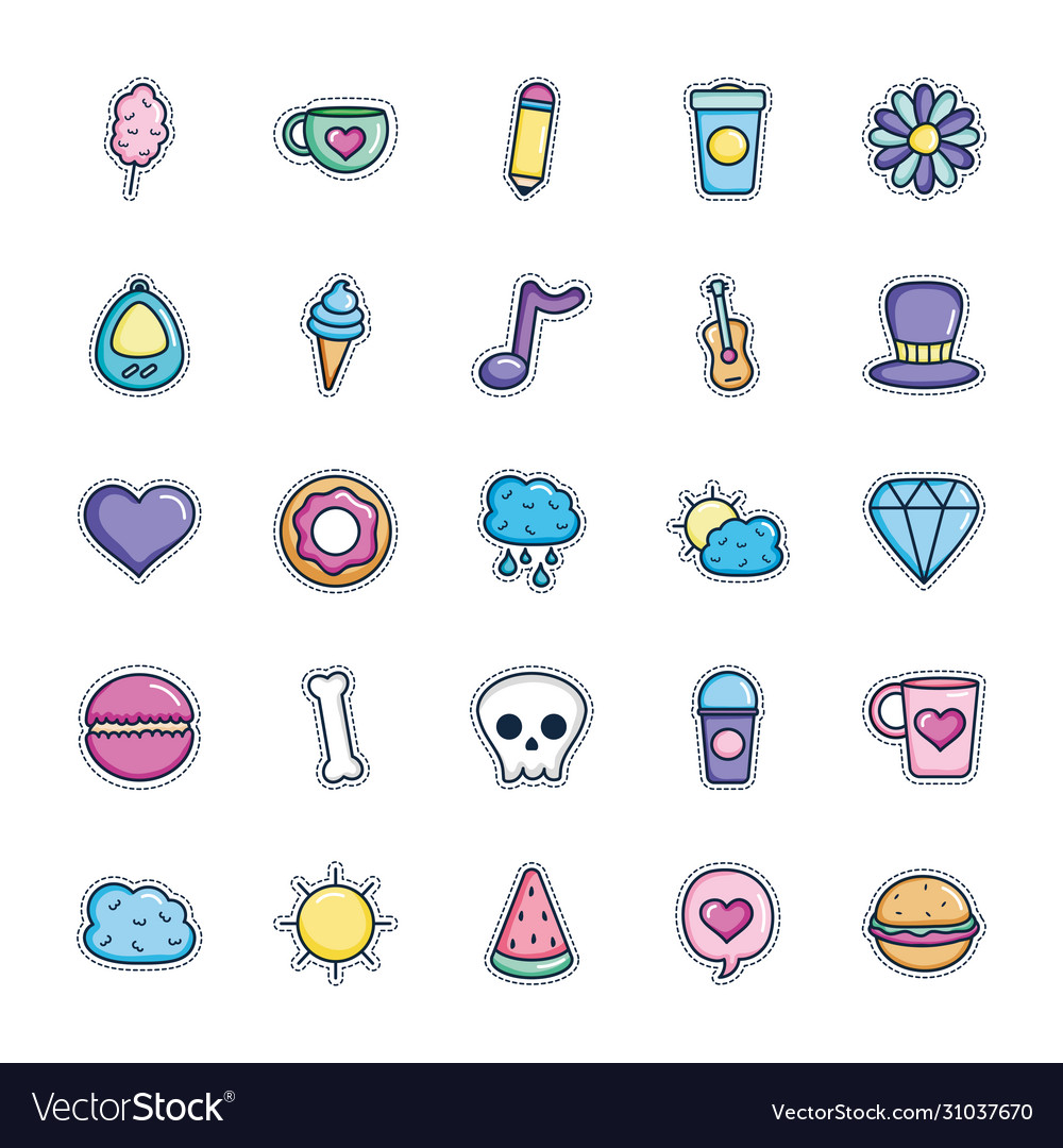 Pencil and patches icon set line color style