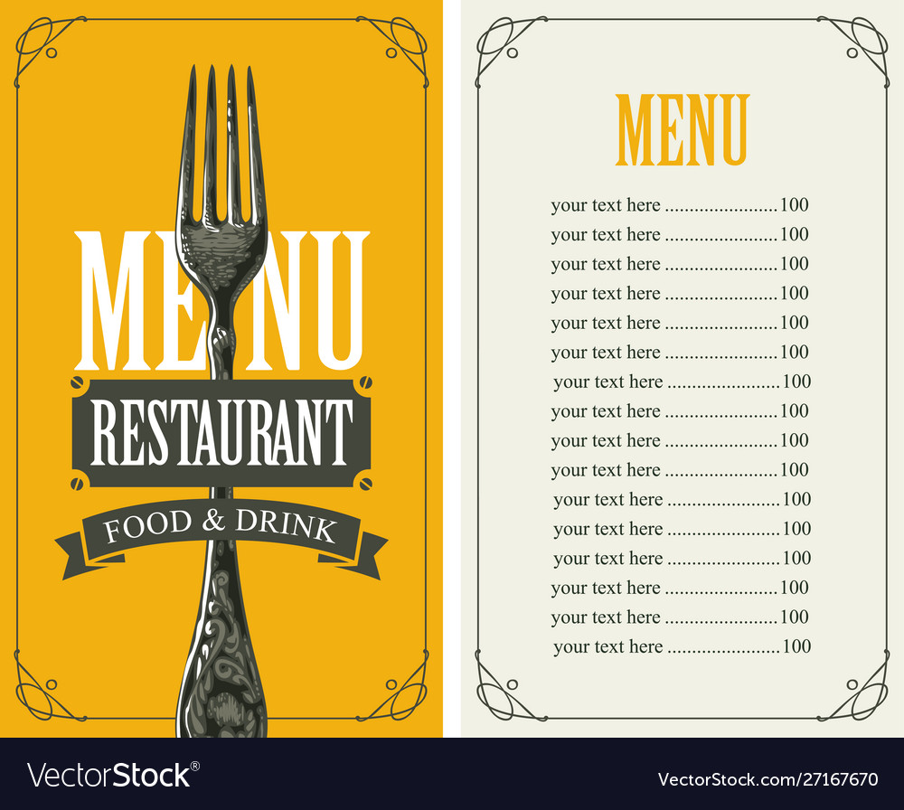 Restaurant menu with price list and realistic fork