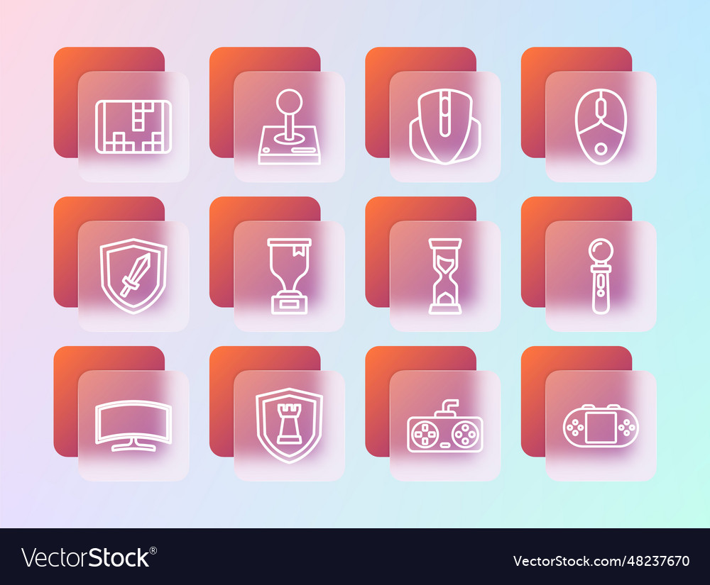 Set line computer mouse chess shield old vector image Set line computer mouse chess shield old