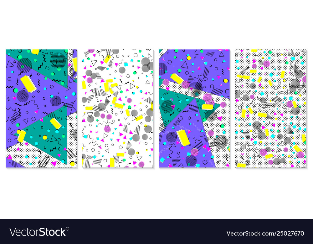 Set memphis pattern pop art color background vector image Set memphis pattern pop art color background