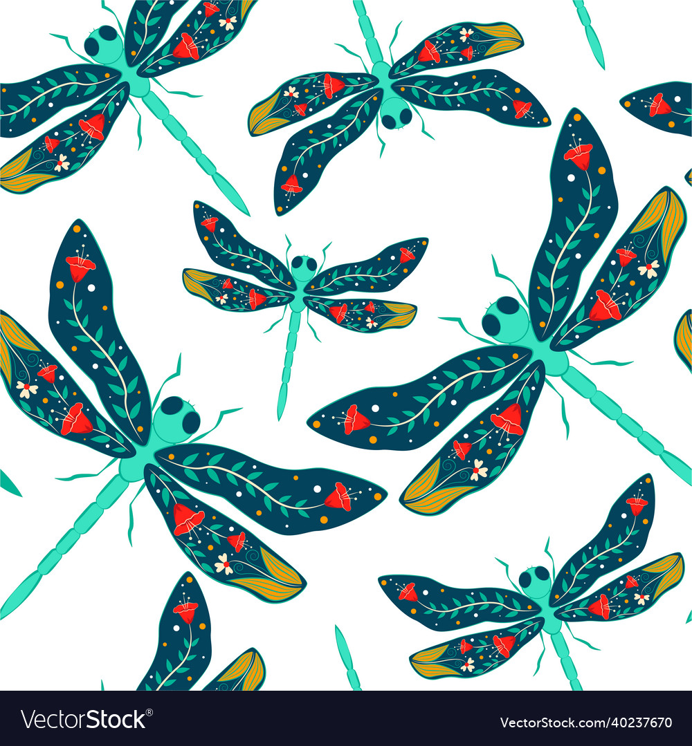 Simple seamless pattern with dragonfly vector image Simple seamless pattern with dragonfly