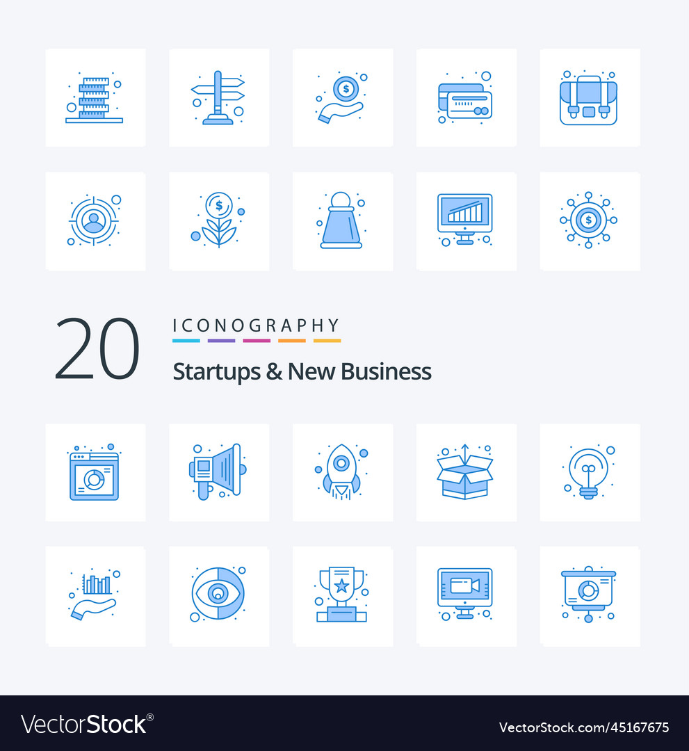 20 startups and new business blue color icon pack