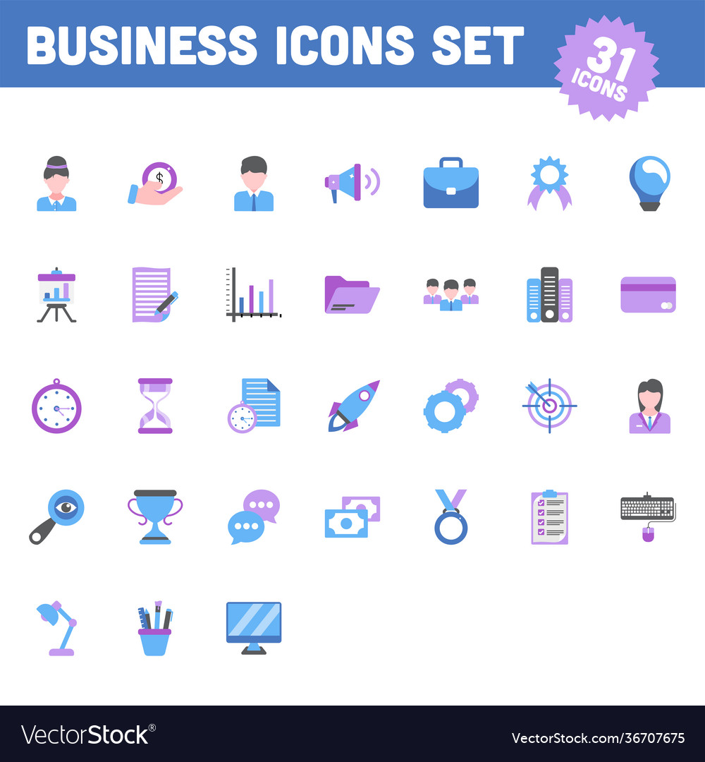 31 colorful business icon set in flat style vector image 31 colorful business icon set in flat style
