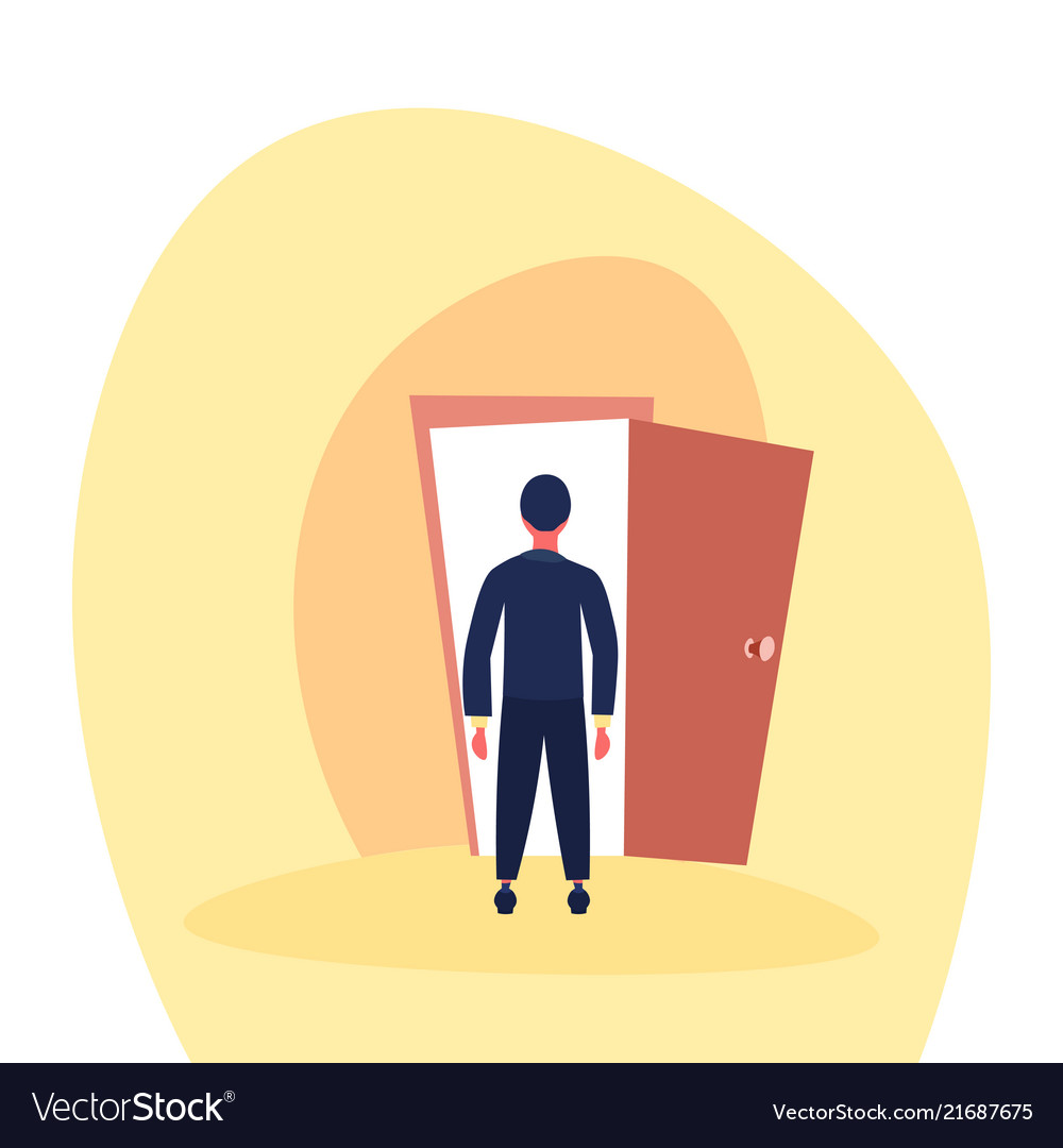 Businessman Standing Open Door Entrance Business Vector Image