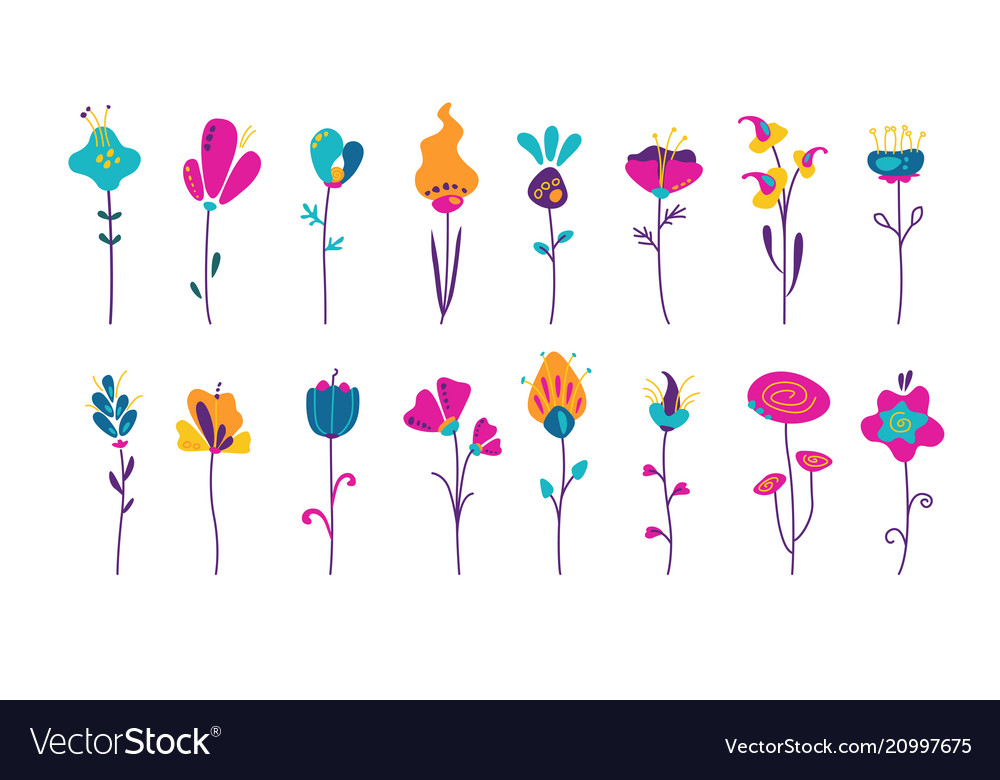 Süße abstrakte Blumen in trendigen Farben vector image Süße abstrakte Blumen in trendigen Farben