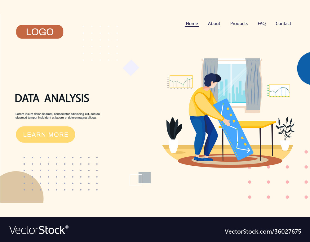 Data analysis analytics landing page template vector image Data analysis analytics landing page template