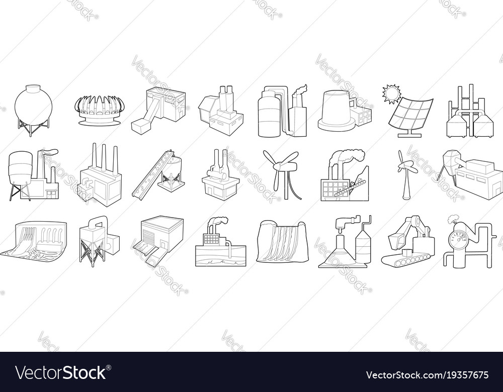Factory icon set outline style Royalty Free Vector Image