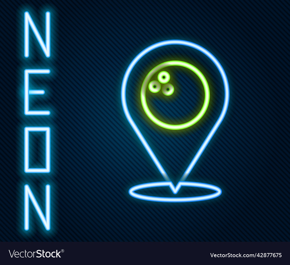 Glowing neon line map pointer with bowling ball