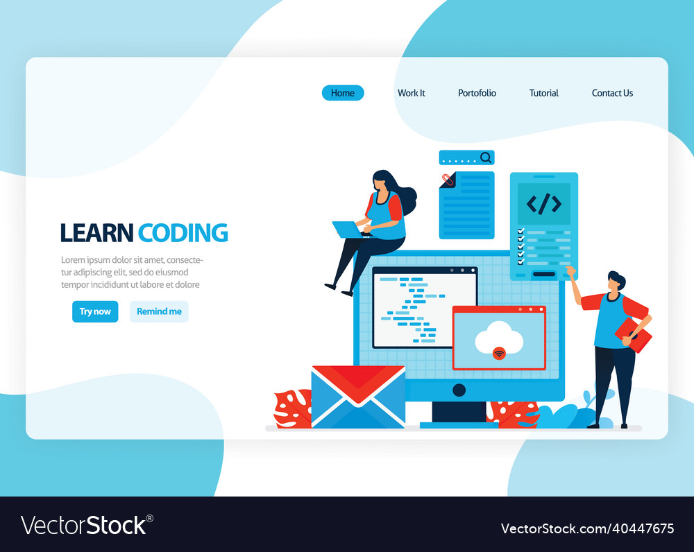 Homepage für Lernprogrammierung und Codierung vector image Homepage für Lernprogrammierung und Codierung