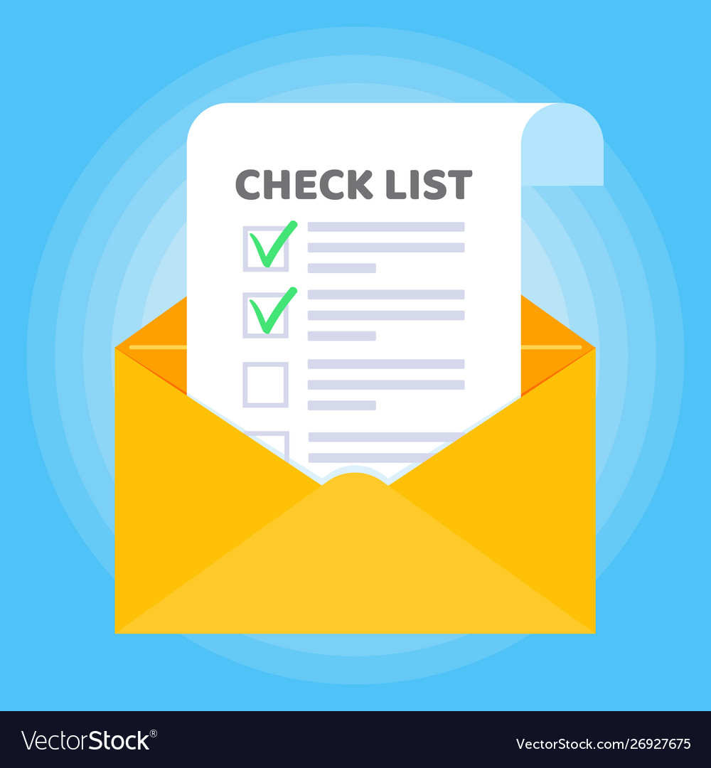 Open envelope with document paper sheet page check vector image Open envelope with document paper sheet page check