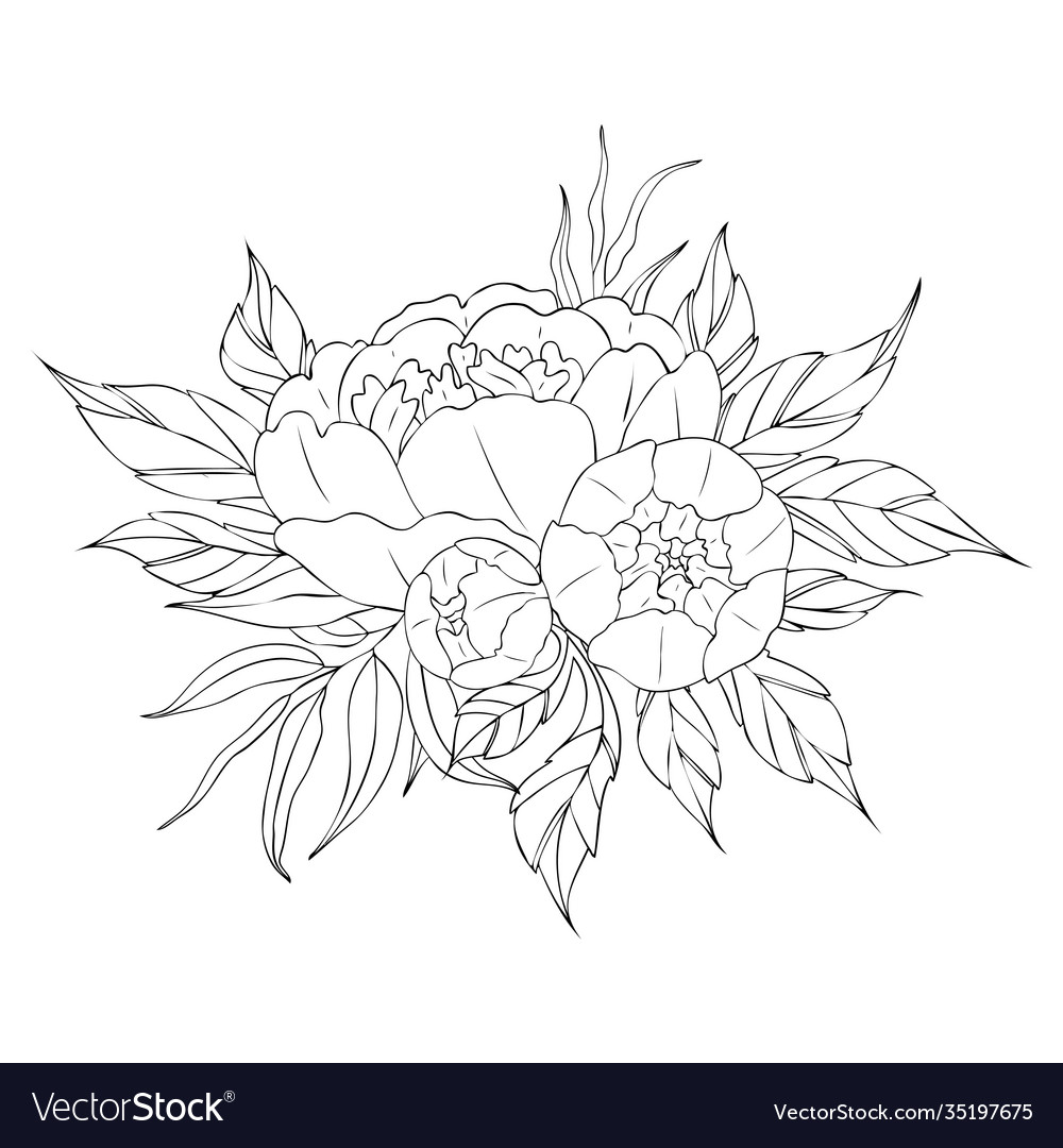 Peony flowers and leaves tattoo compositions Vector Image