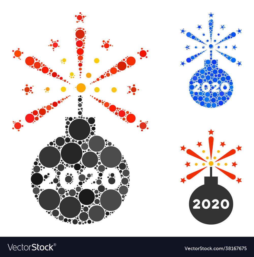 Rounded dot 2020 fireworks detonator icon collage