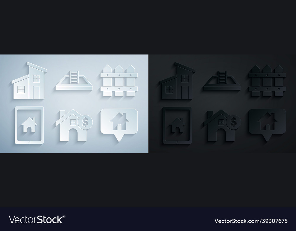 Set house with dollar symbol garden fence wooden