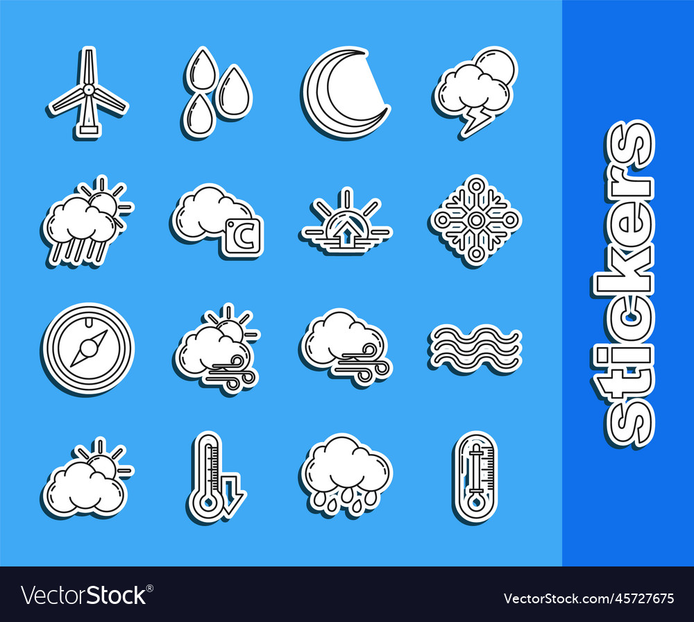 Set line thermometer waves snowflake moon