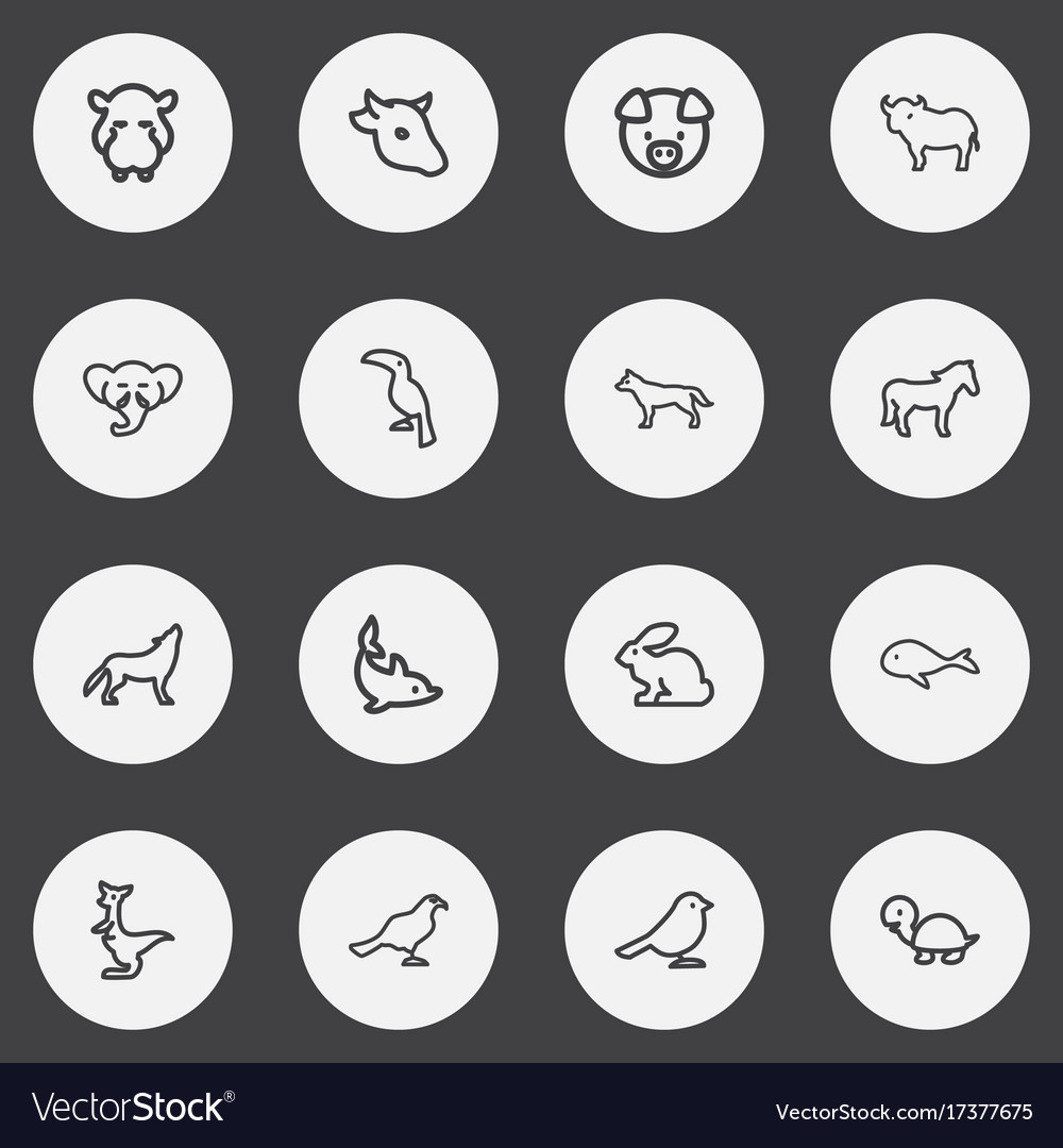 Set of 16 editable zoo outline icons includes