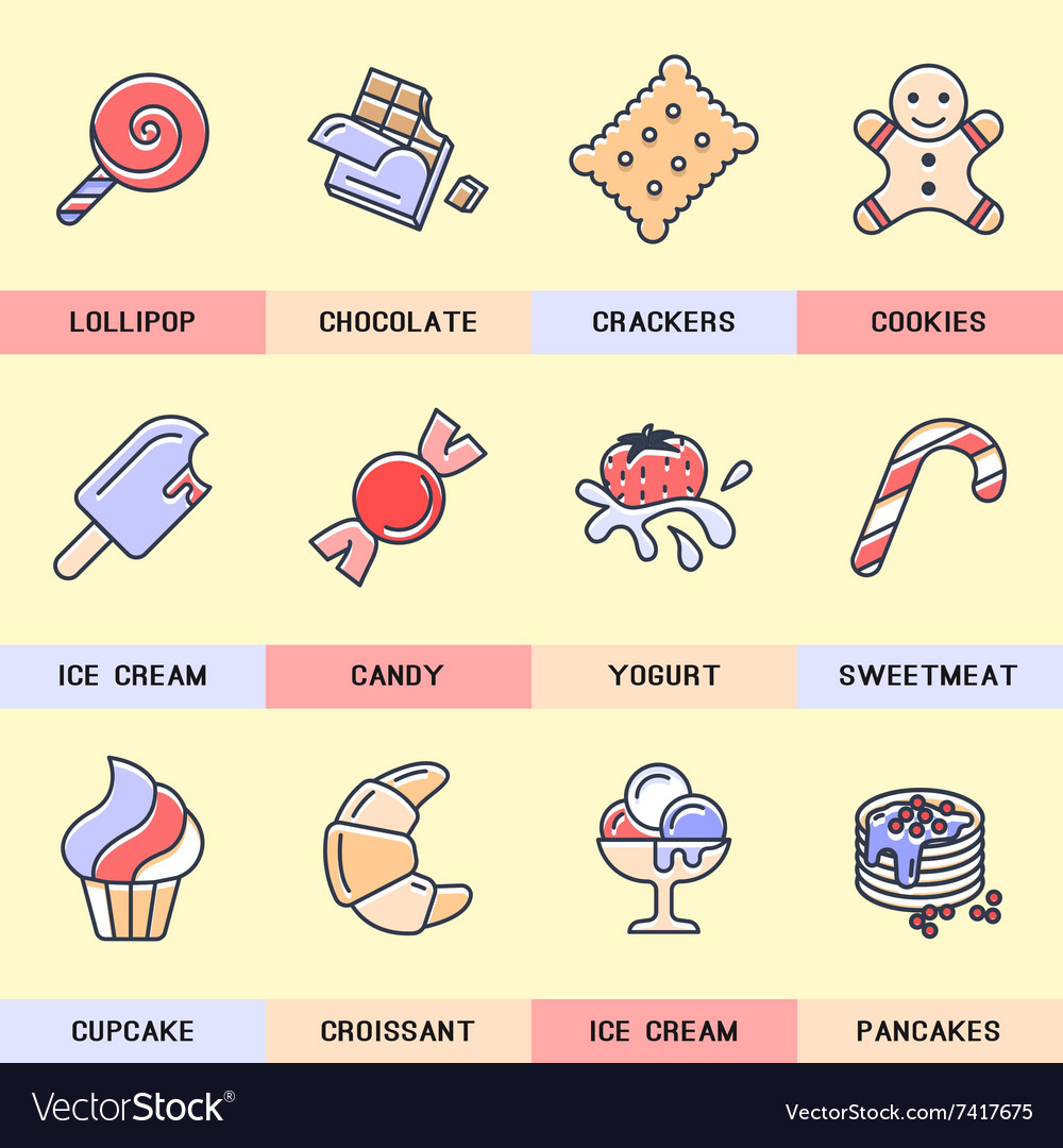 Set of linear icons in a modern flat