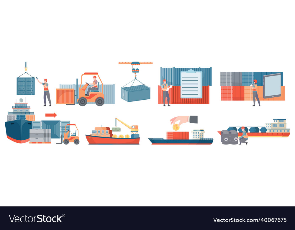 Trade ship flat set Royalty Free Vector Image VectorStock