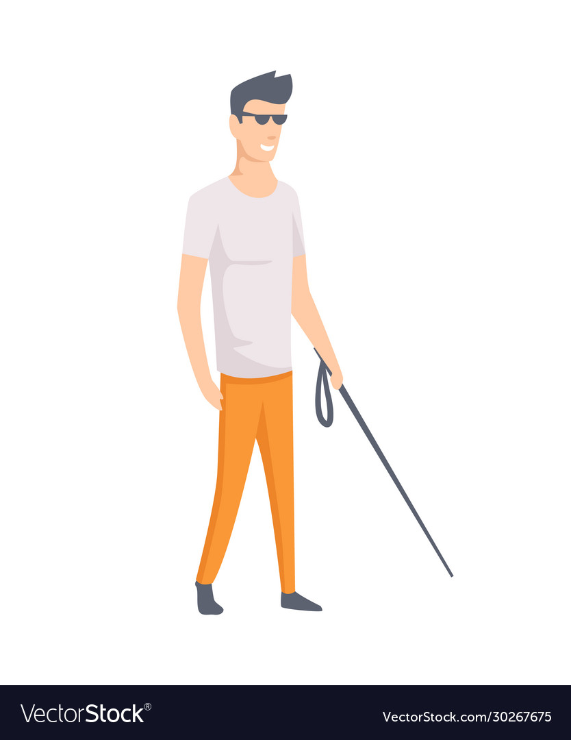 Young blind guy with stick young handicapped Vector Image